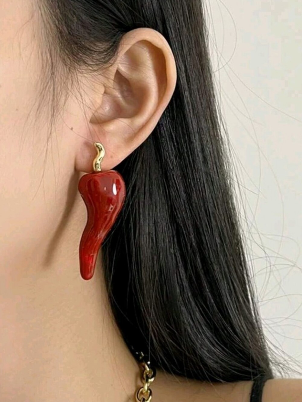 NEW! Minimalist Red Pepper Gold Enamel Drop Statement Post Earrings